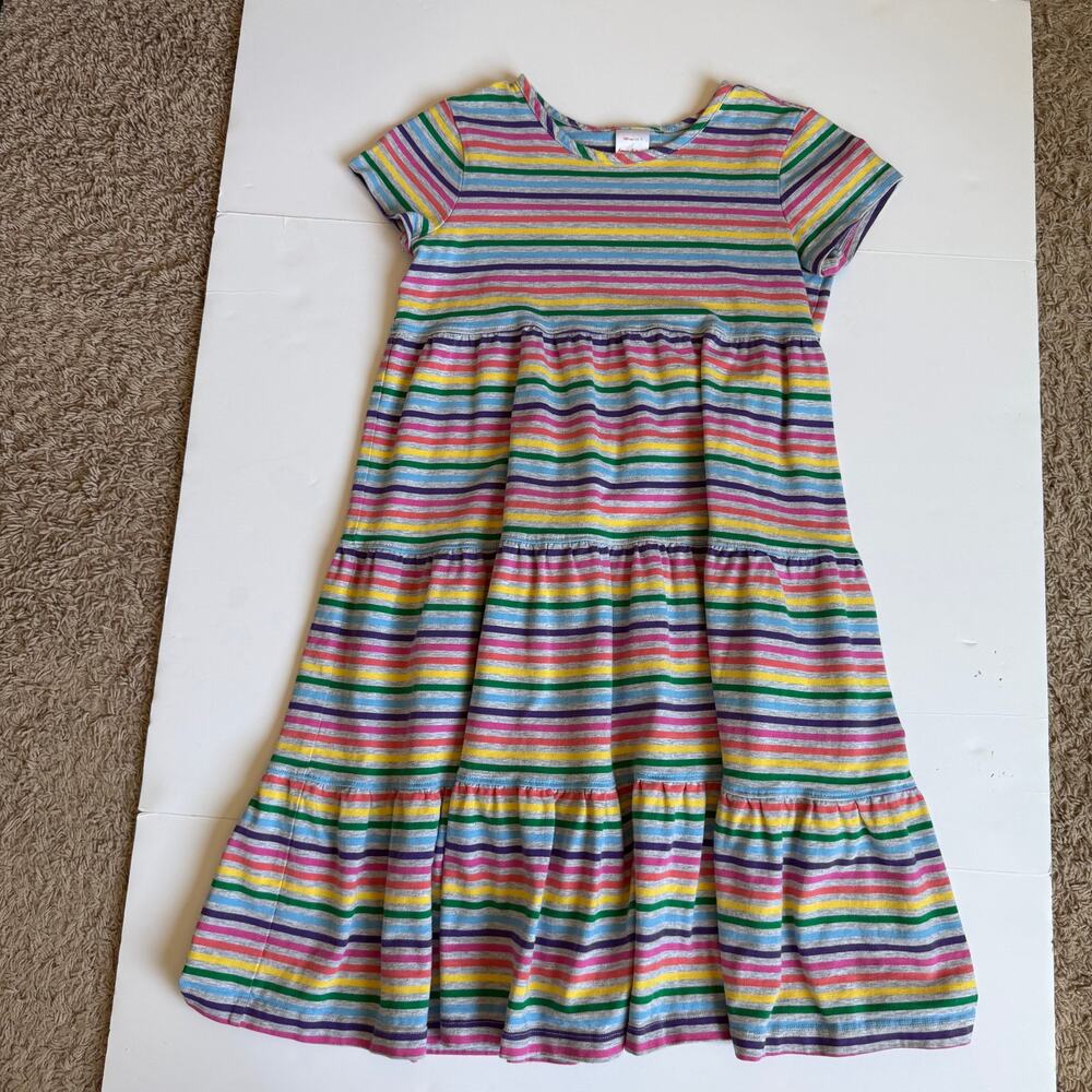 Hanna Andersson Grey Rainbow Stripe Power Twirl Dress 140cm US 10 - Picture 2 of 9